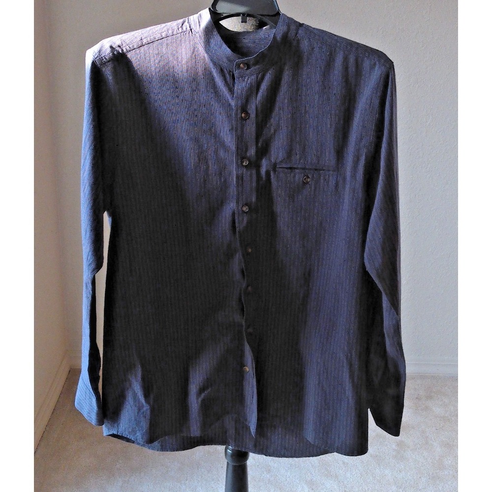 MENS LEE VALLEY BLUE PIN STRIPED LONG SLEEVE DRESS SHIRT SIZE M